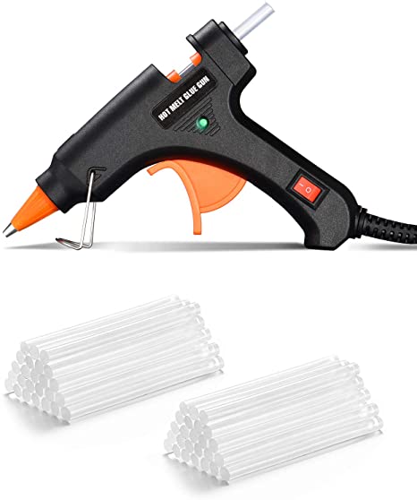 Mini Hot Glue Gun, TOPELEK 20W Heats Up Quickly Hot Melt Glue Gun with Sticks (50pcs 100mm) Copper Nozzle and ON-Off Switch Glue Gun for DIY Arts, Craft, Fabric,Wood, Card, Home Quick Repairs