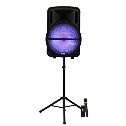 Acoustic Audio PRTY152 Battery Powered 15" Bluetooth LED Speaker with Wireless Mic and Stand