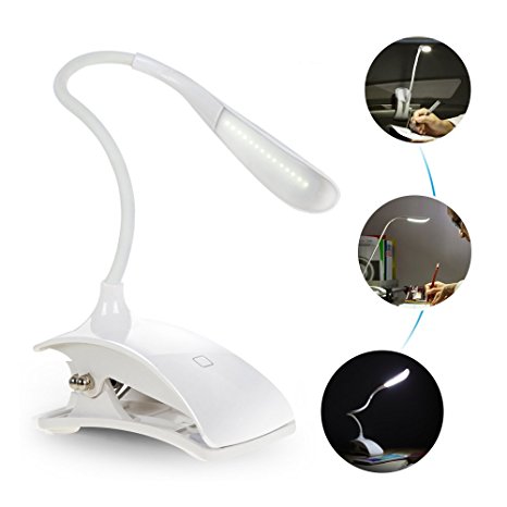 LED Desk Lamp Clamp Integrated with Touch Sensor Adjustable Clip 3 Dimming Levels Table Lights Outdoor for Reading Camping Walking (White)