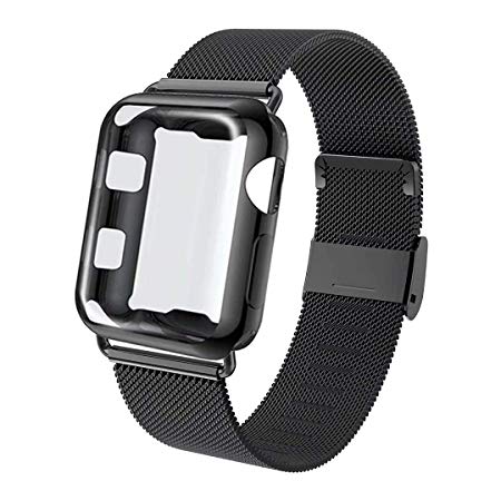 GBPOOT Compatible for Apple Watch Band 38mm 40mm 42mm 44mm with Screen Protector Case, Sports Wristband Strap Replacement Band with Protective Case for Iwatch Series 5/4/3/2/1