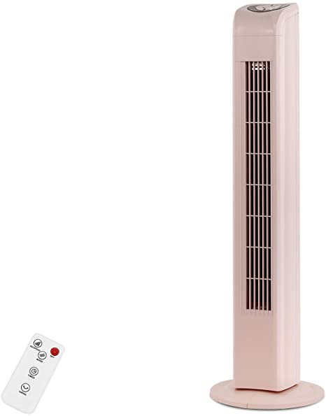 R.W.FLAME Tower Fan with Remote Control, Standing fan for office, Oscillating fan for home with children/pets/elders, Time Settings,45W, Oscillation,3 Speed, 30", Pink