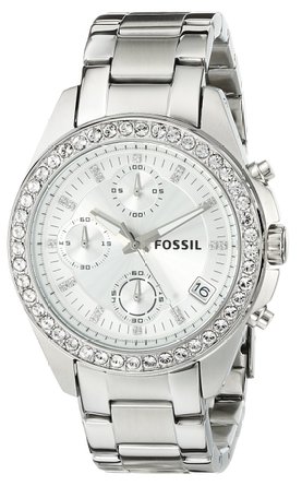 Fossil Women's ES2681 Stainless Steel Bracelet Black Glitz Analog Dial Chronograph Watch