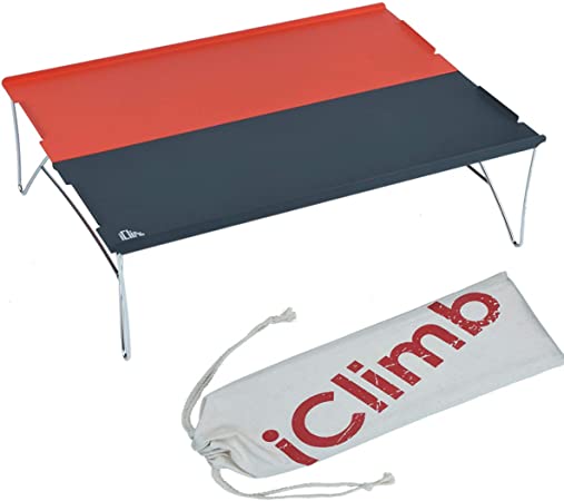 iClimb Ultralight Mini Folding Table with Upward Tabletop Edge and Carry Bag