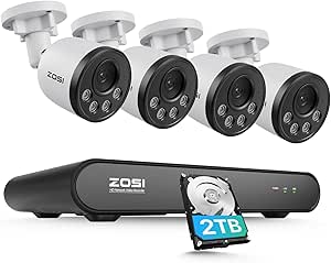 ZOSI 8CH 5MP Security Camera System with Audio, Night Vision, Smart Human Detection, 4pcs 4MP Wired PoE Outdoor Indoor Home Cameras, 3K 8Channel Surveillance NVR with 2TB HDD for 24/7 Recording