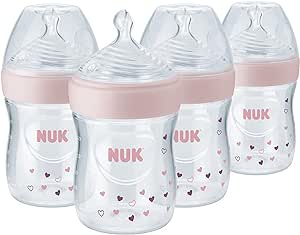 NUK Simply Natural Bottle, 5oz, 4 Pack, Pink Hearts