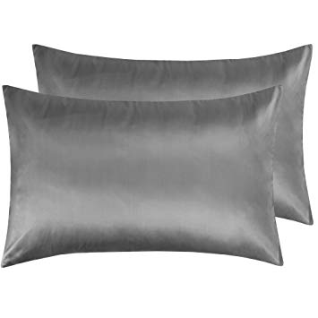 NTBAY Silky Satin Queen Pillowcases Set of 2, Super Soft and Luxury, Hidden Zipper Design, Dark Grey, Queen Size