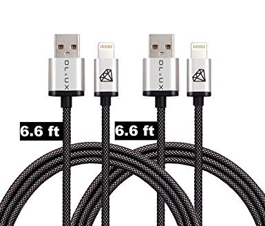 DLUX [Apple MFi Certified] (2-Pack) Lightning to USB Cable Mesh Braid (6.6ft) (2M) for iPhone 7/7 Plus 6/6s Plus 5s/5c/5 iPad Pro Air2 ,iPad mini 4/3/2, iPod Touch 5th gen/6th gen/nano 7th gen