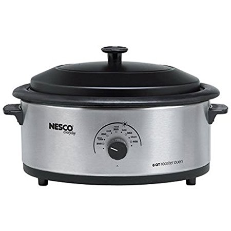 Nesco 4816-25PR Roaster Oven with Porcelain Cookwell, 6-Quart, Stainless Steel/Black