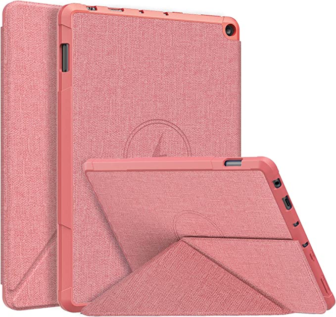 MoKo Case Fits All-New Kindle Fire HD 10 & 10 Plus Tablet (11th Generation, 2021 Release) 10.1", Origami Standing Shell Cover Case with Multi Angle Magnetic TPU Back Cover for 10.1 Inch Tablet, Pink