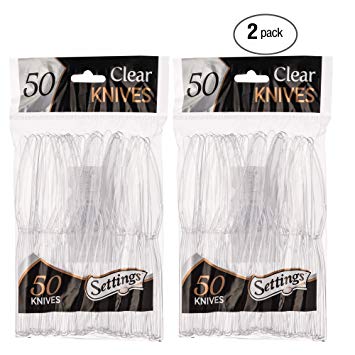 Settings Clear Plastic Cutlery Disposable Knives 50 Party Knives Per Package Pack of 2