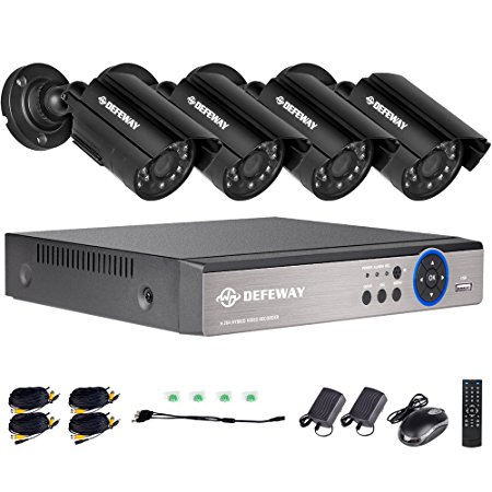 DEFEWAY Home Security Camera System, 4 channel 1080P Lite 5-in-1 DVR   720P HD Outdoor Video Surveillance Camera No Hard Drive