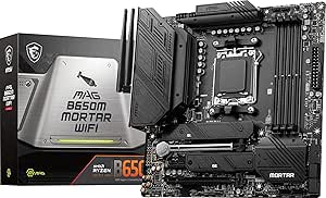 MSI MAG B650M Mortar WiFi Gaming Motherboard (AMD Ryzen 9000/8000/7000 Series Processors,AM5,DDR5,PCIe 4.0,M.2 Slots,SATA 6Gb/s,USB 3.2 Gen 2,HDMI/DP,Wi-Fi 6E,Bluetooth 5.3,2.5Gbps LAN,mATX)