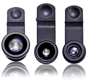 3 in 1 Smartphone Camera Lens Set (Wide Angle, Macro, Fisheye) – Great Clip on Cell Phone Lens Kit for iPhone, Samsung, Tablets & More – Zoom Camera Kit with Professional Lenses