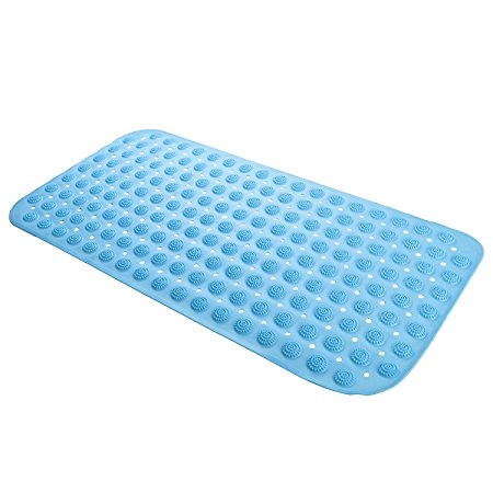 Bathtub Mat, Shower Mat，Non Slip PVC Bath Mats，Anti Bacterial, Mold Resistant (Clear: Rectangle 30" L x 15" W) (Blue)