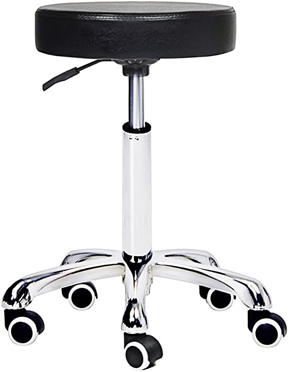 Grace & Grace Height Adjustable Rolling Swivel Stool Chair with Round Seat Heavy Duty Metal Base for Salon,Massage, Factory, Shop (without backrest, classic black)