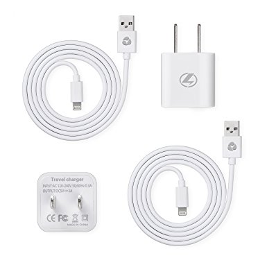 G-Cord (TM) 2 PACK Portable 5W 1A Wall Charger with 2 PACK 3 FT 8 Pin Lightning to USB Cable