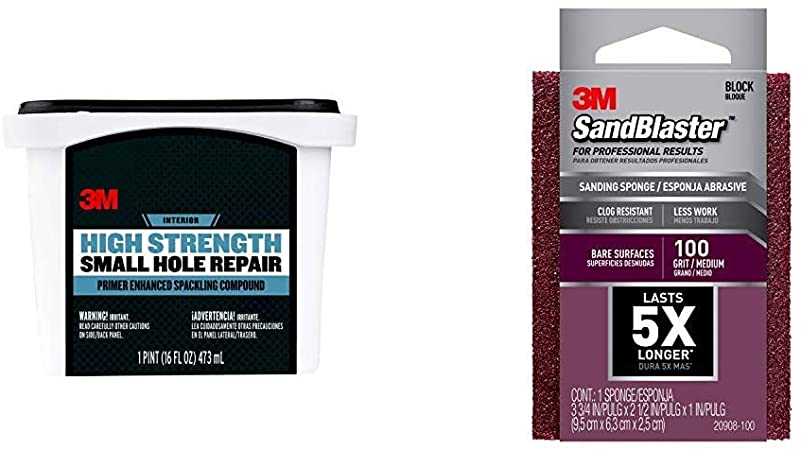 3M High Strength Small Hole Repair, 16 oz. and 3M SandBlaster Advanced Sanding Sanding Sponge, 100-Grit