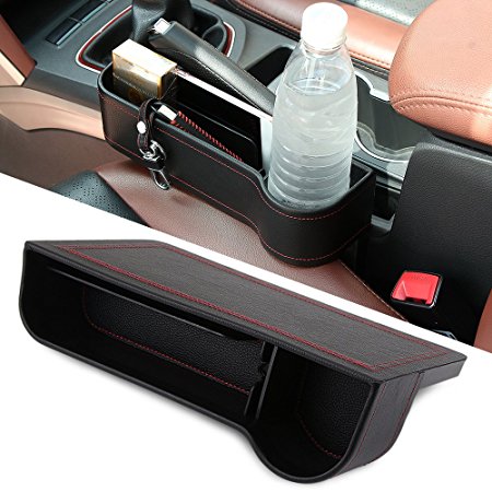 9 MOON Side Pocket Organizer - Car Seat Filler Gap Space Storage Box Bottle Cup Holder Coin Collector | Car Interior Accessories | Premium PU Leather