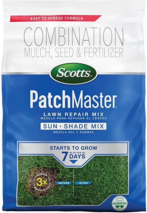 Scotts PatchMaster Lawn Repair Mix Sun and Shade Mix - 10 lb, All-In-One Bare Spot Repair, Feeds For Up To 6 Weeks, Fast Growth and Thick Results, Covers Up To 290 sq. ft.