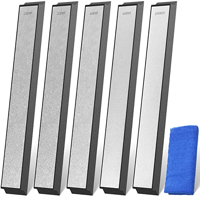 5 Pieces Angle Diamond Sharpening Stone Set Grit 240/320/400/600/1000 Diamond Sharpening Stones with Non-Slip Base Diamond Whetstone with Rag for Kitchen Knife Sharpener