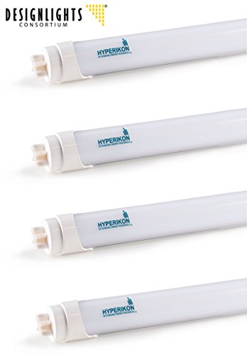 4-Pack of Hyperikon® T8 LED Light Tube, 4ft, 18W (36W equivalent), 4000K (Daylight), Single-Ended Power, Frosted Cover, UL-Listed & DLC-Qualified