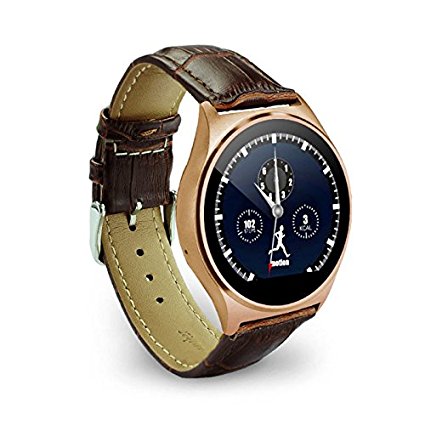 OHPA Z02 Extreme Slim Heart rate monitor HD display Bluetooth Smart Watch with Remote camer and sound for iPhone and Android Smartphones, Premium leather strap, Brown