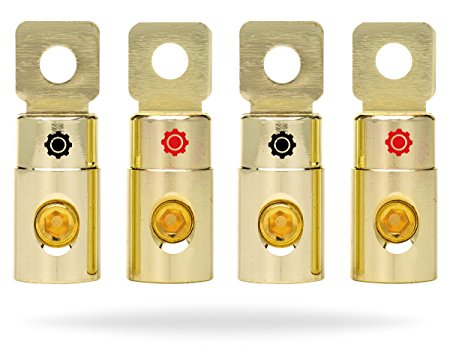 InstallGear 1/0 AWG Gauge Gold Ring Set Screw Battery Ring Terminals (4 Pack)