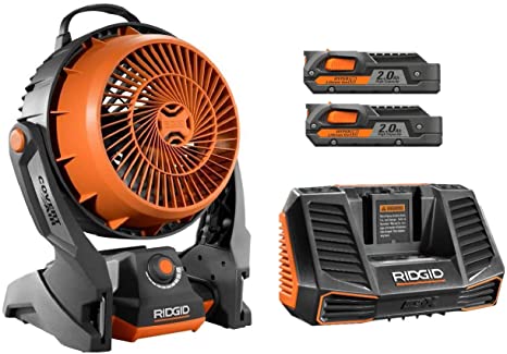 Ridgid 18 Volt gen5x Portable Hybrid Job site Fan R860720   (2) R840086 Batteries & R840095 Charger (Non-Retail Packaging, Bulk Packaged)