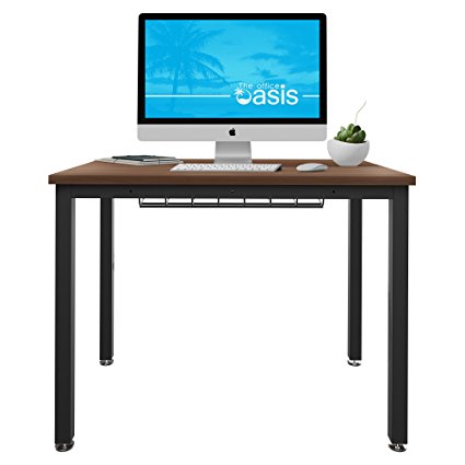 Small Computer Desk for Home Office - 36” Length Table w/ Cable Organizer - Heavy Duty Steel Frame - Modern Work Station Furniture for Writing, Gaming or Students Laptop Use (Teak)