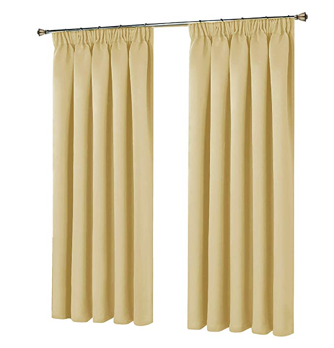 Interwoven Supersoft Insulated Thermal Blackout Pencil Pleat Pair Curtains for living Room & Bedroom (90" Width X 90" Drop (228 x 228 CM), CREAM)