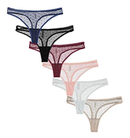 Free to Live 6 Pack Women's Underwear - Diamond Mesh Thong Panties