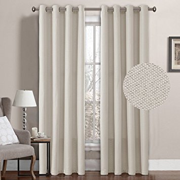 H.Versailtex Classical Grommet Top Room Darkening Thermal Insulated Heavy Weight Textured Tiny Plaid Linen Like Innovated Bedroom Curtains,52 by 96 Inch-Ivory(1 Panel)