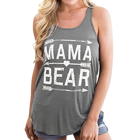 Women Fashion MAMA BEAR Letters Arrow Print Vest T Shirt Summer Casual Top Tees
