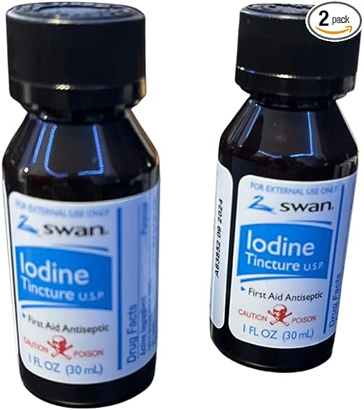Swan Iodine Tincture First Aid Antiseptic 2% Iodine USP, 1 Oz Bottle, 2,4 or 6 Pack (2)