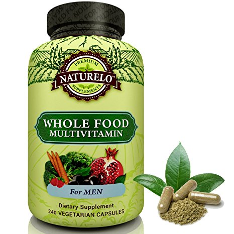 NATURELO Whole Food Multivitamin for Men - #1 Ranked - with Natural Vitamins, Minerals, Antioxidants, Organic Extracts - Vegan & Vegetarian - Best for Energy, Brain, Heart & Eye Health - 240 Capsules