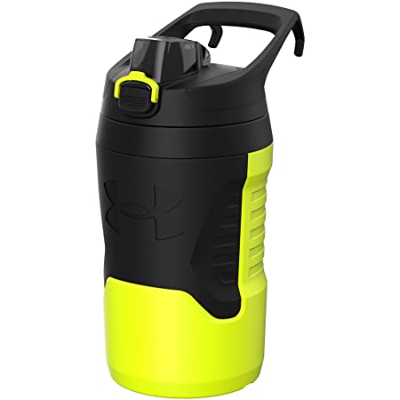 Under Armour Playmaker 64oz Water Bottle Jug, Fence Hook Handle, Protective Lid w/ Lock Button, Outer Body Grip, For Kids & Adults, All Sports, Baseball, Basketball, Football, Gym