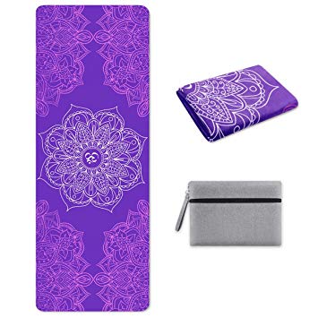 SKL Travel Yoga Mat - Foldable 1/16 Inch Thin Hot Yoga Mat Non Slip Sweat Absorbent Fitness & Exercise Mat for Yoga, Pilates, Floor Exercises, Coming with Carrying Bag