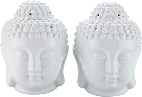 ComSaf Ceramic Buddha Head Essential Oil Burner with Candle Spoon White, Aromatherapy Wax Melt Burners Oil Diffuser Tealight Candle Holders Buddha Ornament for Yoga Spa Home Bedroom Decor Gift