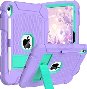 BMOUO Case for iPad 10th Generation 10.9 inch 2022, iPad 10th Generation Case with Kickstand & Pencil Holder, Heavy Duty Shockproof Rugged Protective iPad 10th Gen Case, Purple