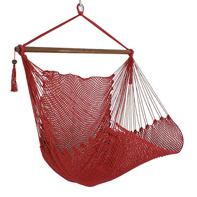 ZENY Hanging Caribbean Swing Polyester Hammock Chair 48" Hanging Rope Chair Porch Swing Outdoor Camp Seat, Red (Red)