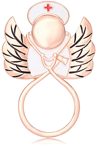 SENFAI Cardiogram Stethoscope Angel Nurse Eyeglass Holder Brooch for RN Graduation Gift