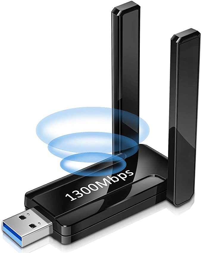 1300Mbps Wireless USB WiFi Adapter for PC - 2.4GHz/5GHz Dual Band 5dBi High Gain Antenna USB 3.0 Network Adapter for Desktop Laptop MAC Windows 10/8//7/Vista/XP