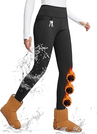 BALEAF Women's Thick Fleece Lined Winter Leggings Thermal Warm Pants Water Resistant Hiking High Waisted