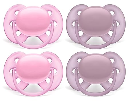 Philips AVENT Ultra Soft Pacifier, 6-18 Months, Pink, 4 Pack, SCF211/41