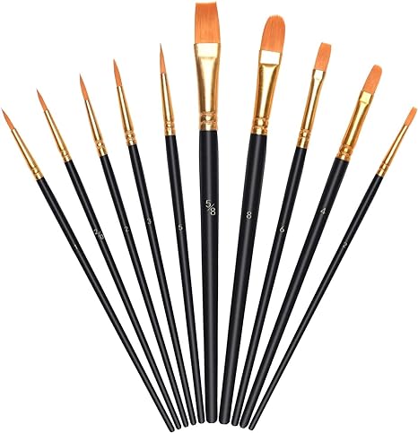 Vicloon 10Pcs Paint Brushes, Professional Painting Brushes Set Nylon Hair Artist Paint Brushes for Acrylic Oil Watercolor Gouache Face Painting