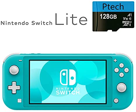 Newest Nintendo Switch Lite Game Console with LCD Touchscreen Display (5.5 inch), Built-in Plus Control Pad, Speakers, Audio Jack, Bluetooth 4.1, Turquoise, Bundled with Ptech 128GB Micro SD Card