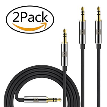 Audio Cable, TechRise 2-Pack (2.5 Meter and 1.5 Meter) Nylon Braided Premium Auxiliary Aux Audio Cable Cord for Headphones, iPods, iPhones, iPads, Home / Car Stereos and More - Black