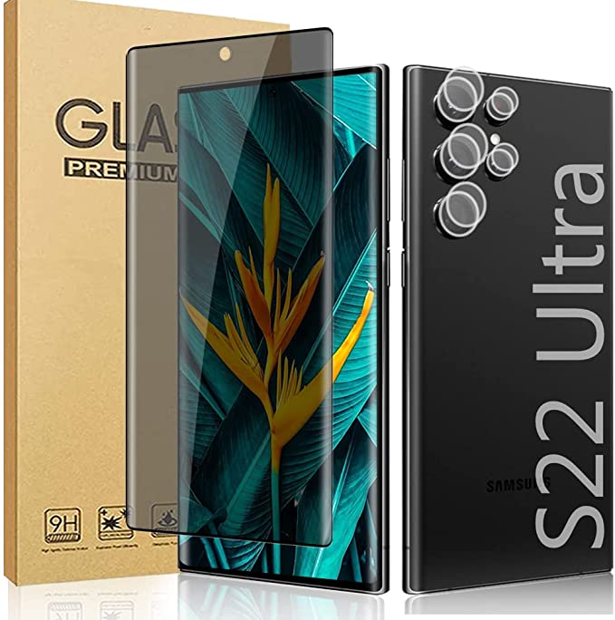 [1 2 Pack ] Galaxy S22 Ultra 5G Privacy Screen Protector, with Lens Protector,Ultra-Thin Tempered Glass Film/9H Scratch Resistant Protective/3D Touch Sensing,for Samsung Galaxy S22 Ultra (6.8")