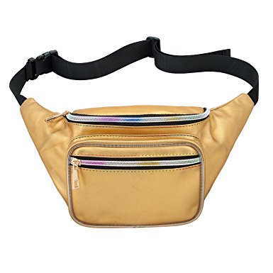 Multifit Creative Hologram Waist Bag Outdoor Fanny Pack PU Bum Bag for Raves