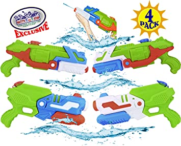 Matty's Toy Stop 15" Water Blasters (Soakers) Featuring Pump Action, 36oz Water Capacity, Easy Fill Spout & 24ft Distance Deluxe Battle Bundle - 4 Pack (Assorted Style & Colors)